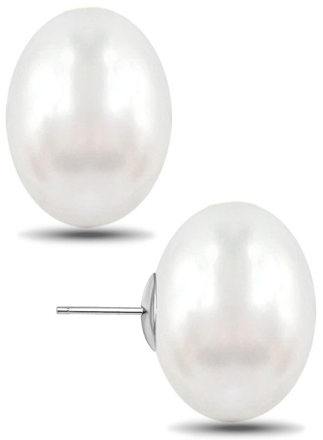 Raystar Big Pearl Earrings for Women Oversized Classic Faux Round Studs White Simulated Large Pearl Earrings for Women -14mm - Image 1